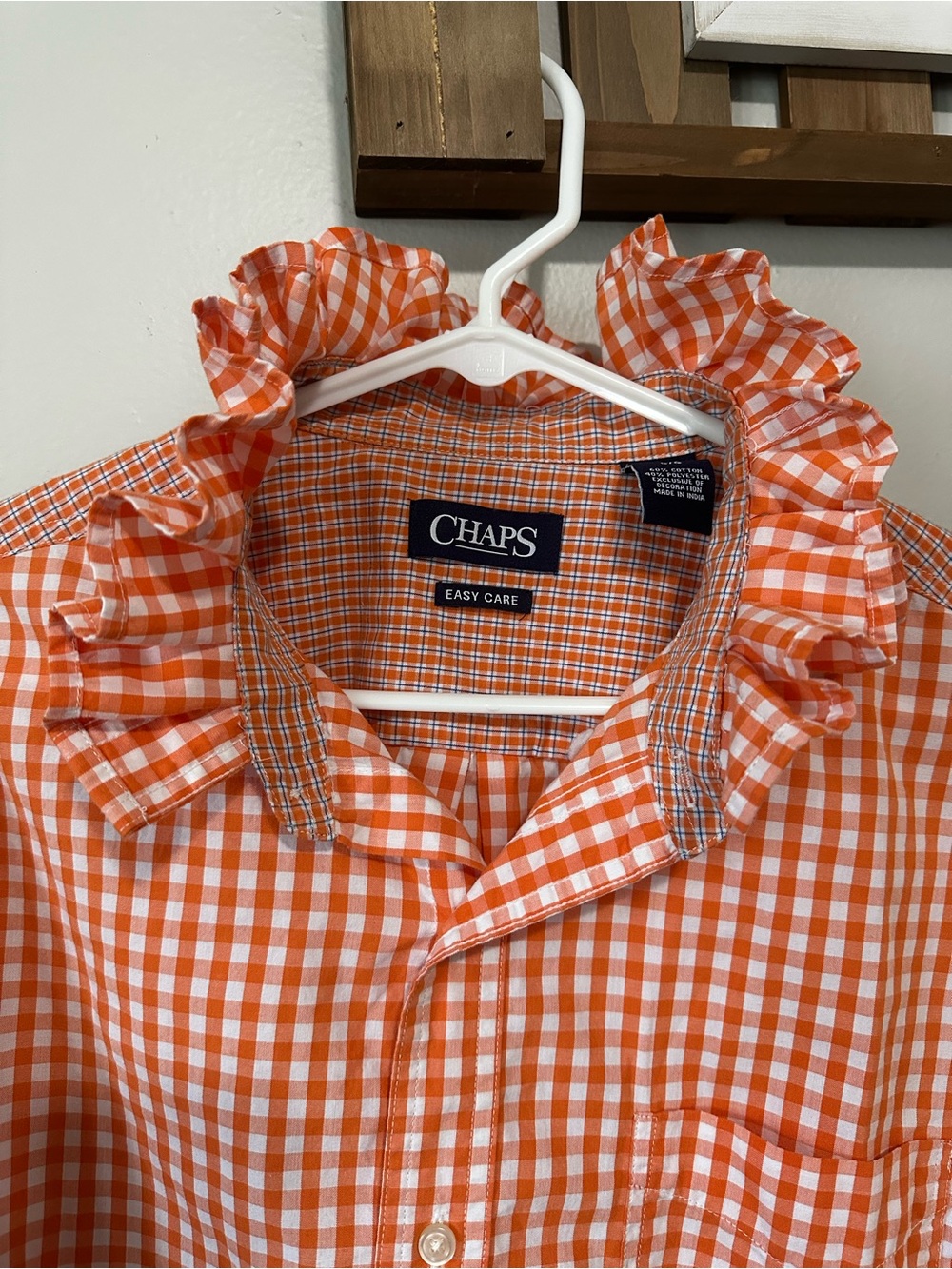 Chaps Women’s Orange and White Gingham Button-Down Shirt - Picture 3 of 4